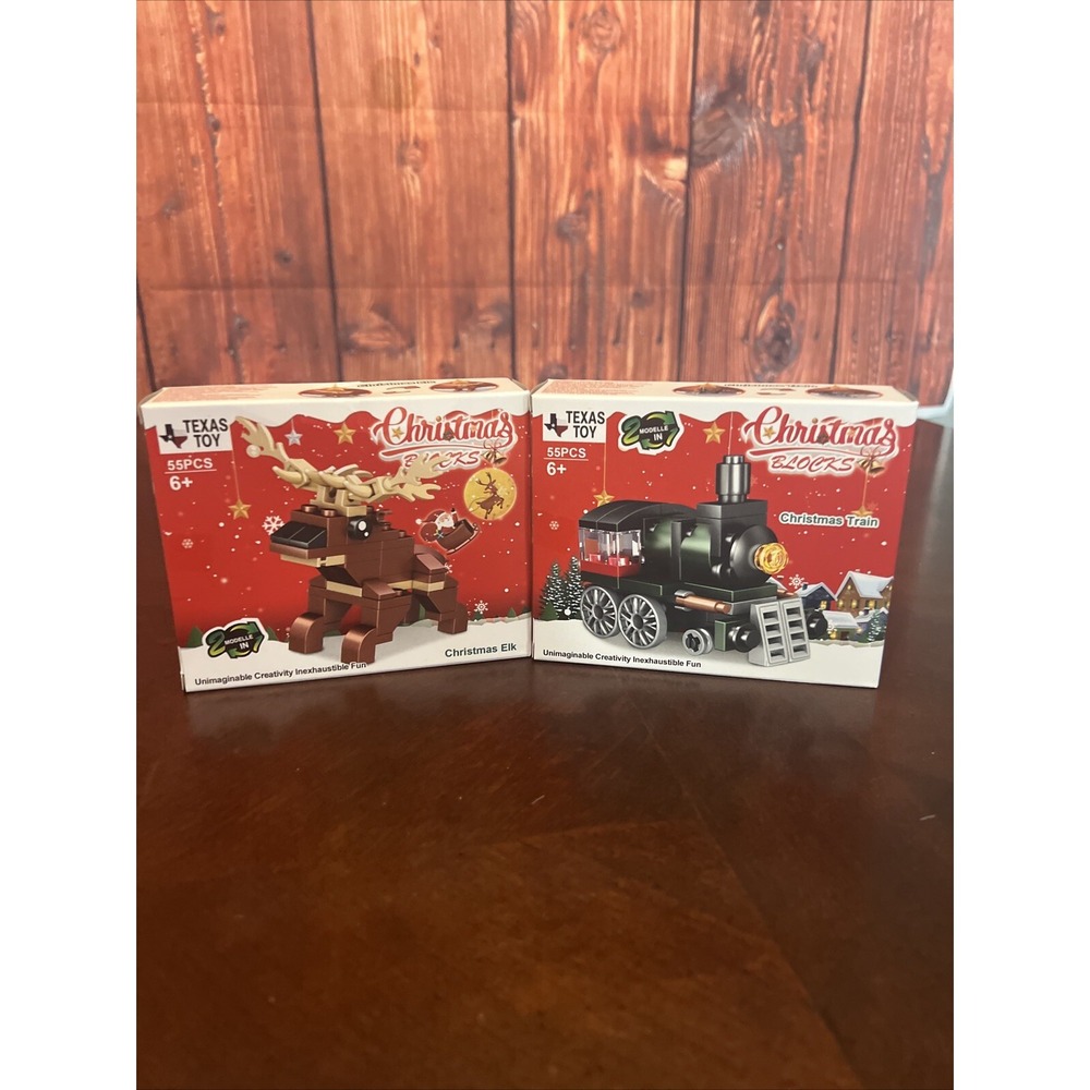 Building Blocks Reindeer Holiday Series Blocks Stocking Stuffer &Christmas Train